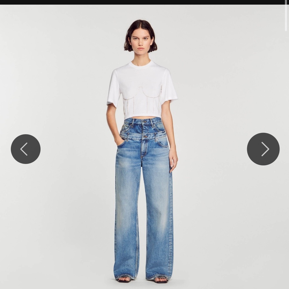 Sandro White Crop Top with Chain Detail